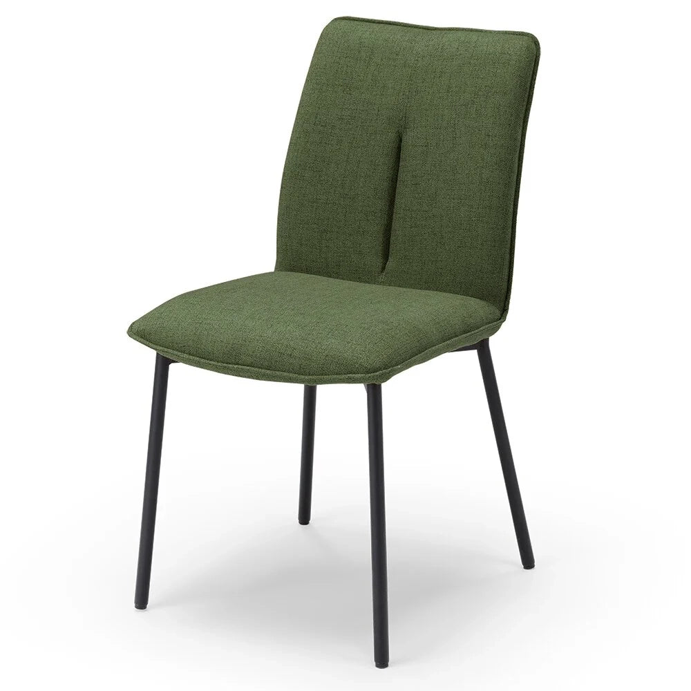 Set 2 sedie imbottita CAMILLA per cucina, sala da pranzo e soggiorno, design moderno, gambe coniche robuste finitura ghisa, schienale e seduta rivestiti con tessuto effetto doppio tono colore Verde Oliva