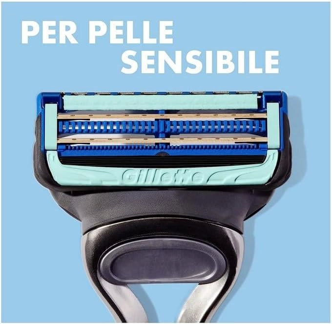 GILLETTE SKINGUARD SENSITIVE RASOIO BARBA PER UOMINI CON IRRITAZIONI DELLA PELLE 1 MANICO + 2 LAMETTE DI RICAMBIO