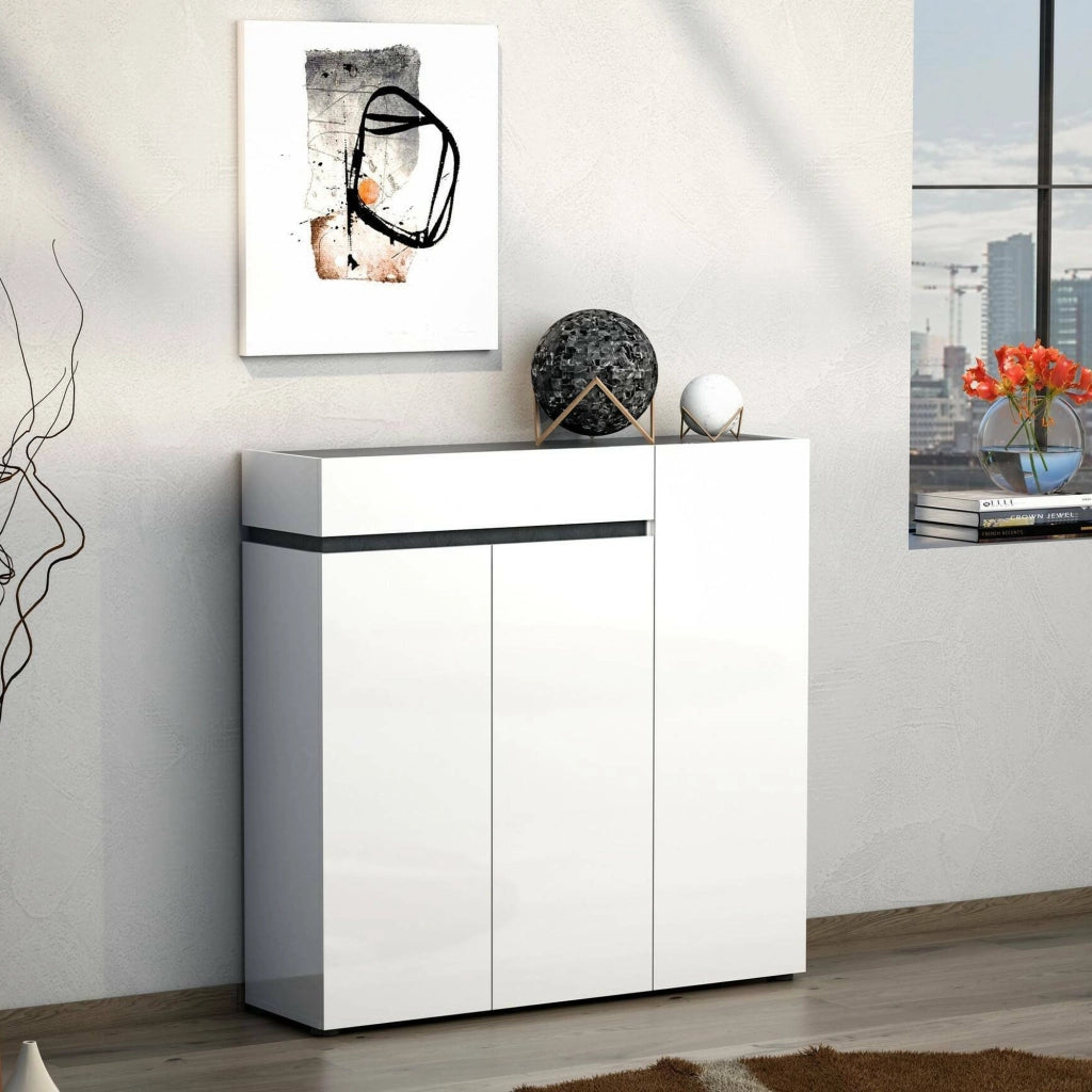 Mobile Portascarpe Joji, Scarpiera 10 Ripiani Made in Italy, 120x34x115h cm Bianco Lucido