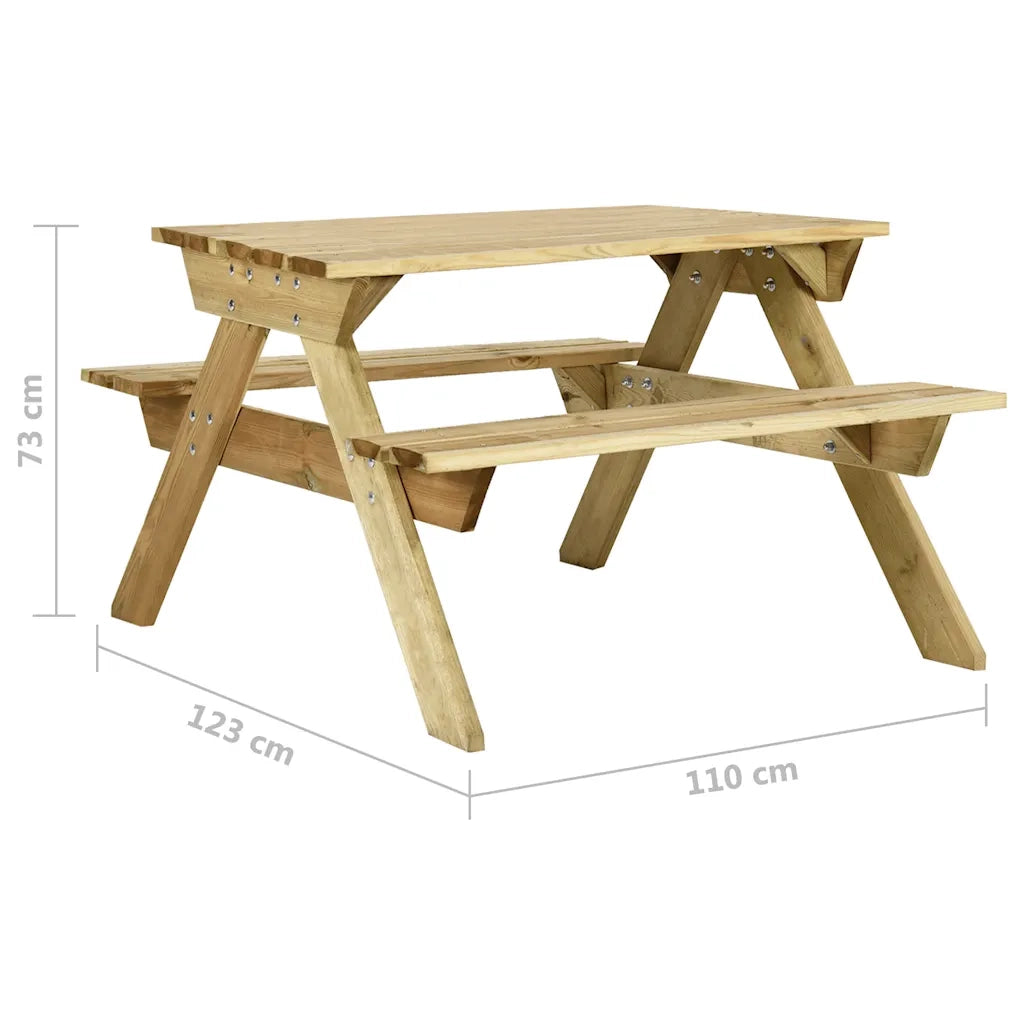 Tavolo da Picnic con Panche 110x123x73 cm in Pino Impregnato 318398