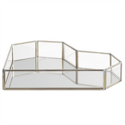 Vassoio decorativo argento acciaio inox e vetro specchiato a forma di cuore 28 x 20 cm pezzo per gioielli candele
