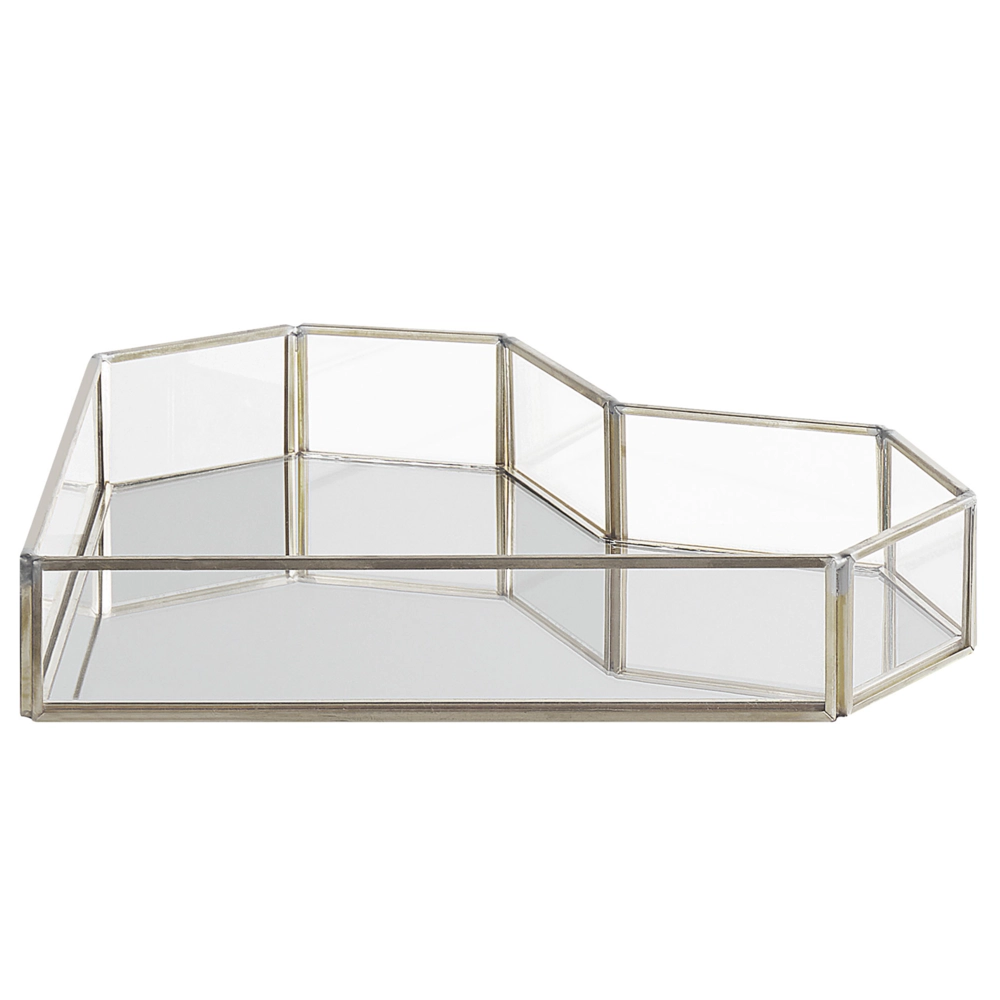 Vassoio decorativo argento acciaio inox e vetro specchiato a forma di cuore 28 x 20 cm pezzo per gioielli candele