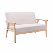 Divano in tessuto con gambe in legno di gomma, 2 posti, beige