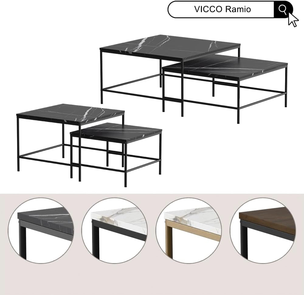 Tavolino da divano Ramio, Rovere rustico/nero, 80 x 80 cm 2 parti, per un utilizzo flessibile come superficie d’appoggio o tavolini laterali