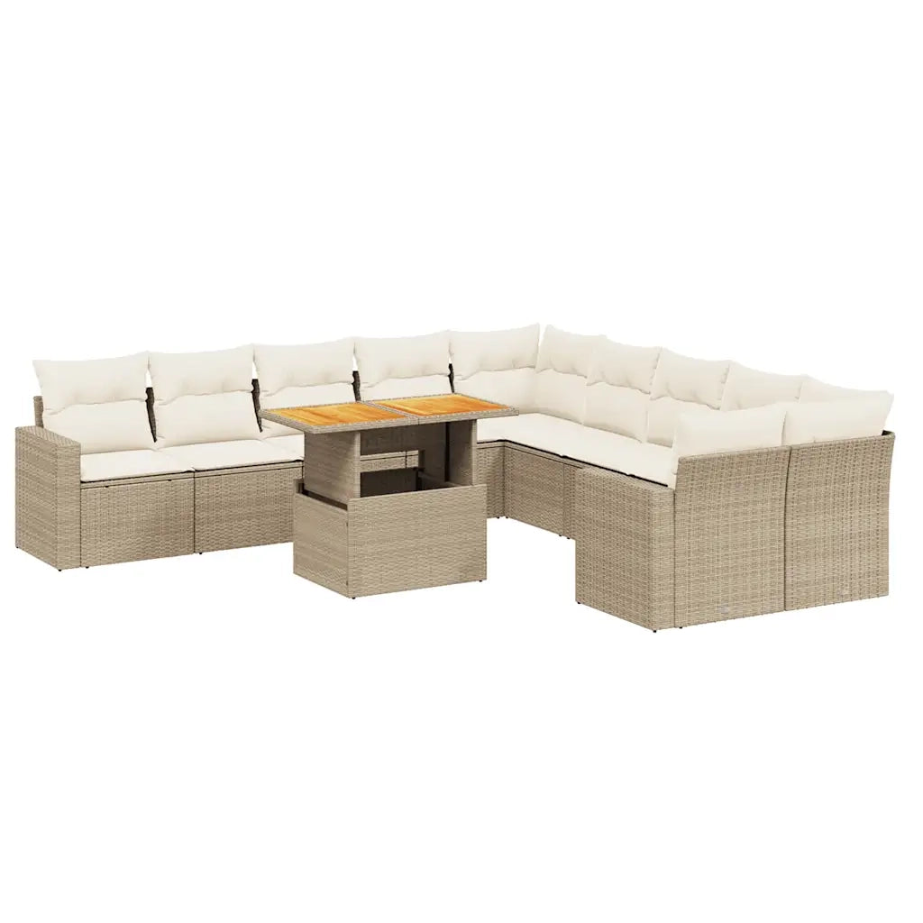 Set Divani da Giardino 11 pz con Cuscini Beige in Polyrattan