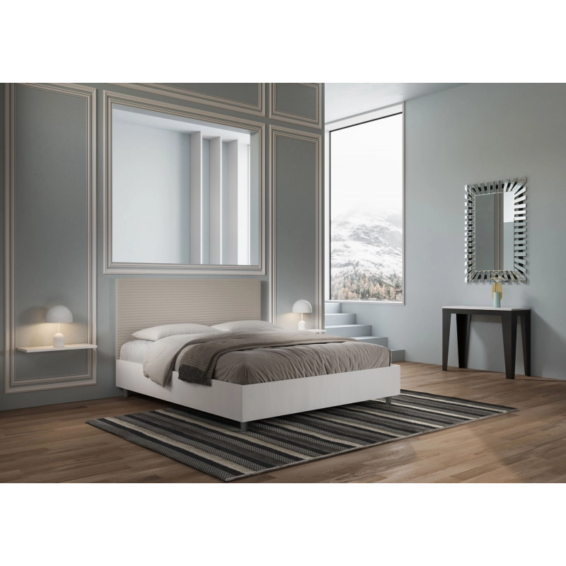 Letto Matrimoniale 160x200 cm struttura bianco frassino testata Level - Similpelle,Tortora,Con rete