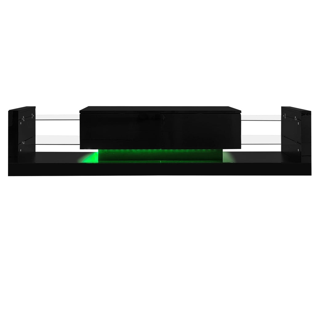 Mobile TV 181x38x38 cm con LED e 2 cassetti ribaltabili in truciolato nero