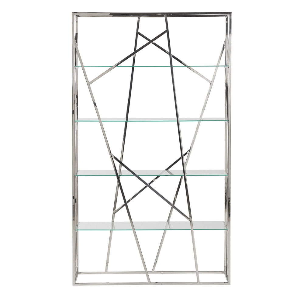 Libreria Argento 4 Gomme Vetro Temperato Cornice Acciaio Inossidabile 175 x 100 cm Decorativo Glam