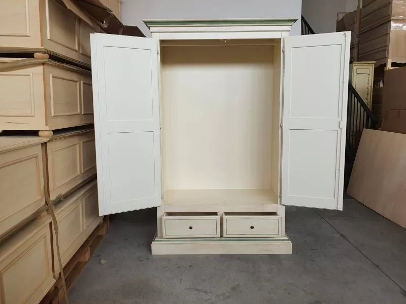 Armadio 2 porte in legno shabby bianco patinato/verde 125x61x200 - Mobili 2G