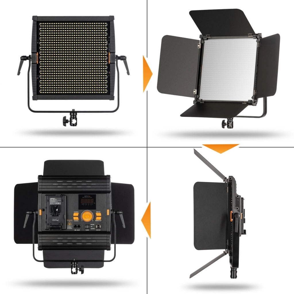 2x LED Niova 100-F Pro 100 W bicolore con treppiede per lampada, luce video dimmerabile, luce da studio con luce morbida, luce fotografica con telecomando