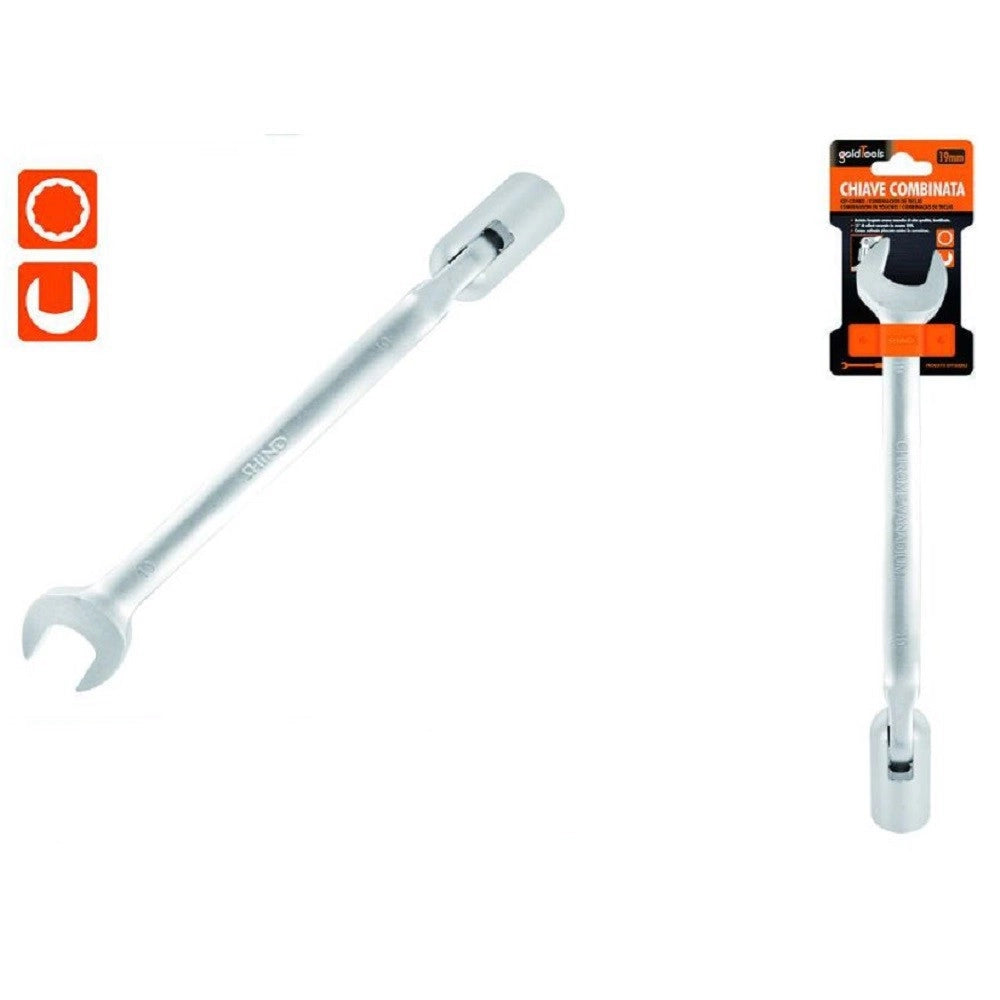 Trade Shop - Chiave Combinata 19mm Fissa E A Bussola Poligonale Con Snodo Cromo Vanadio 97567 -