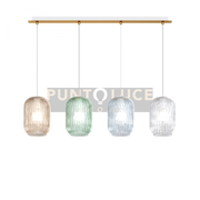 SOSPENSIONE OTTONE SAT. 4 LUCI RETTANGOLARE VETRI AM + VE + BL + TR 1181OS-S4 R-MC