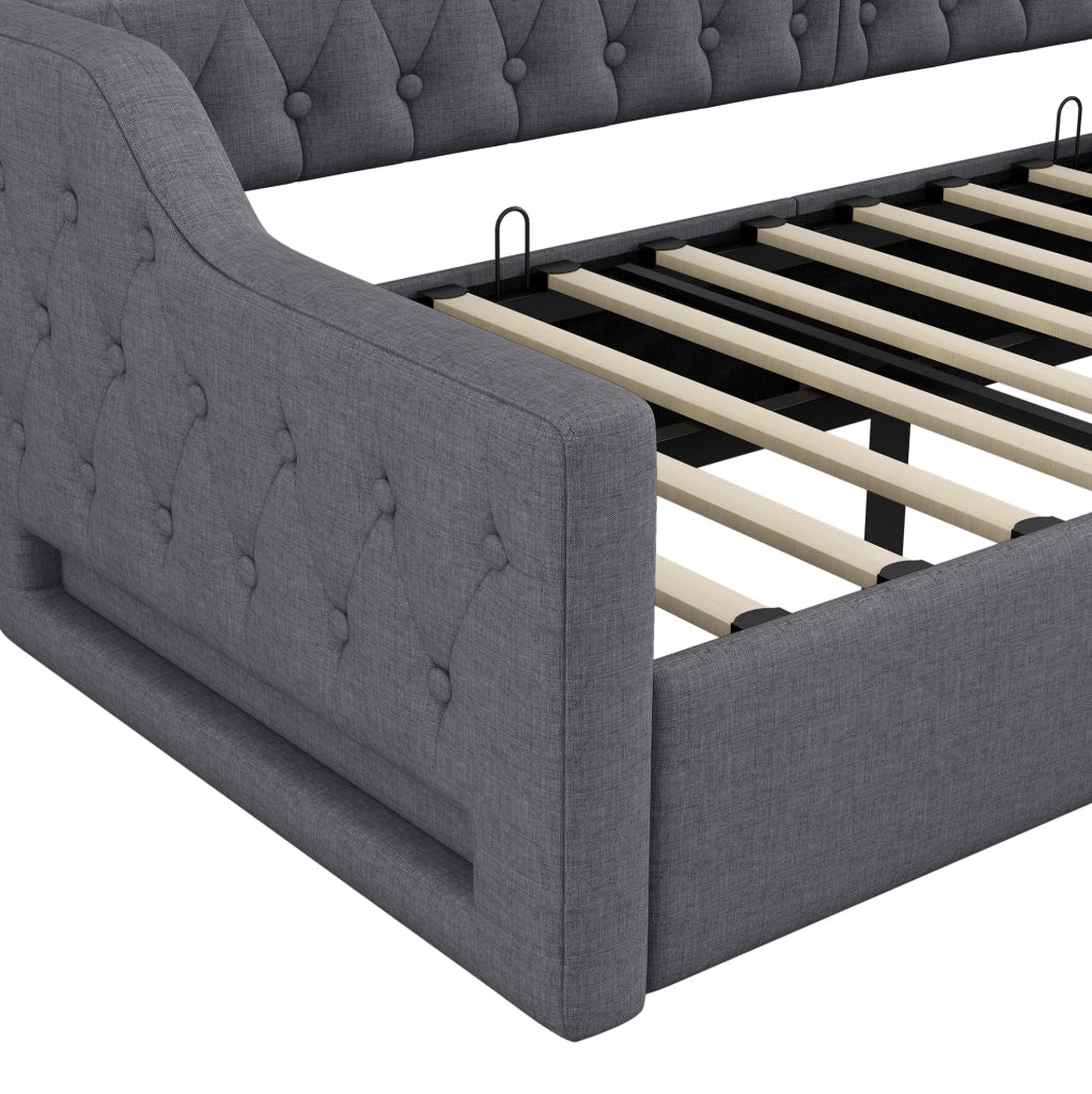 Letto da giorno imbottito 90x200 cm con LED; contenitore sotto il letto; grigio
