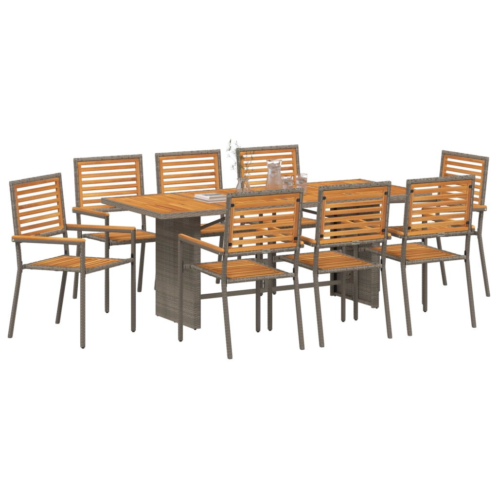 Set da Pranzo da Giardino  9 Pezzi Grigio Polyrattan Acacia
