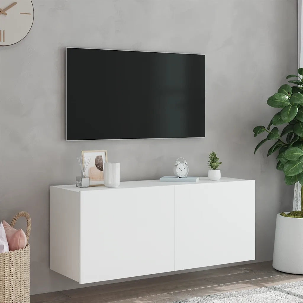Mobile TV a Parete con Luci LED-Mobile TV a Muro Bianco 100x35x41 cm