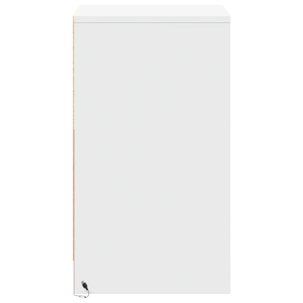 Comodino con Luci LED-Tavolino da notte Bianco in Legno Multistrato 866914