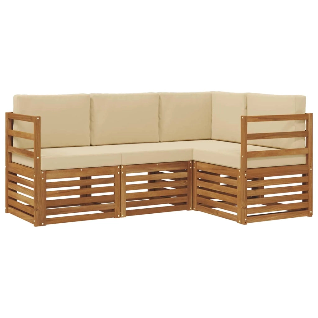 Set divani 4 pcs Naturale e Beige Legno di Acacia Massello 3374713