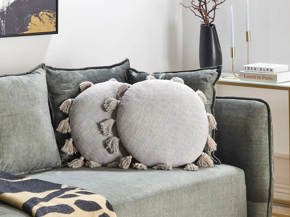 Set di 2 cuscini decorativi in cotone grigio da 45 cm con nappe Accessori decorativi moderni Boho