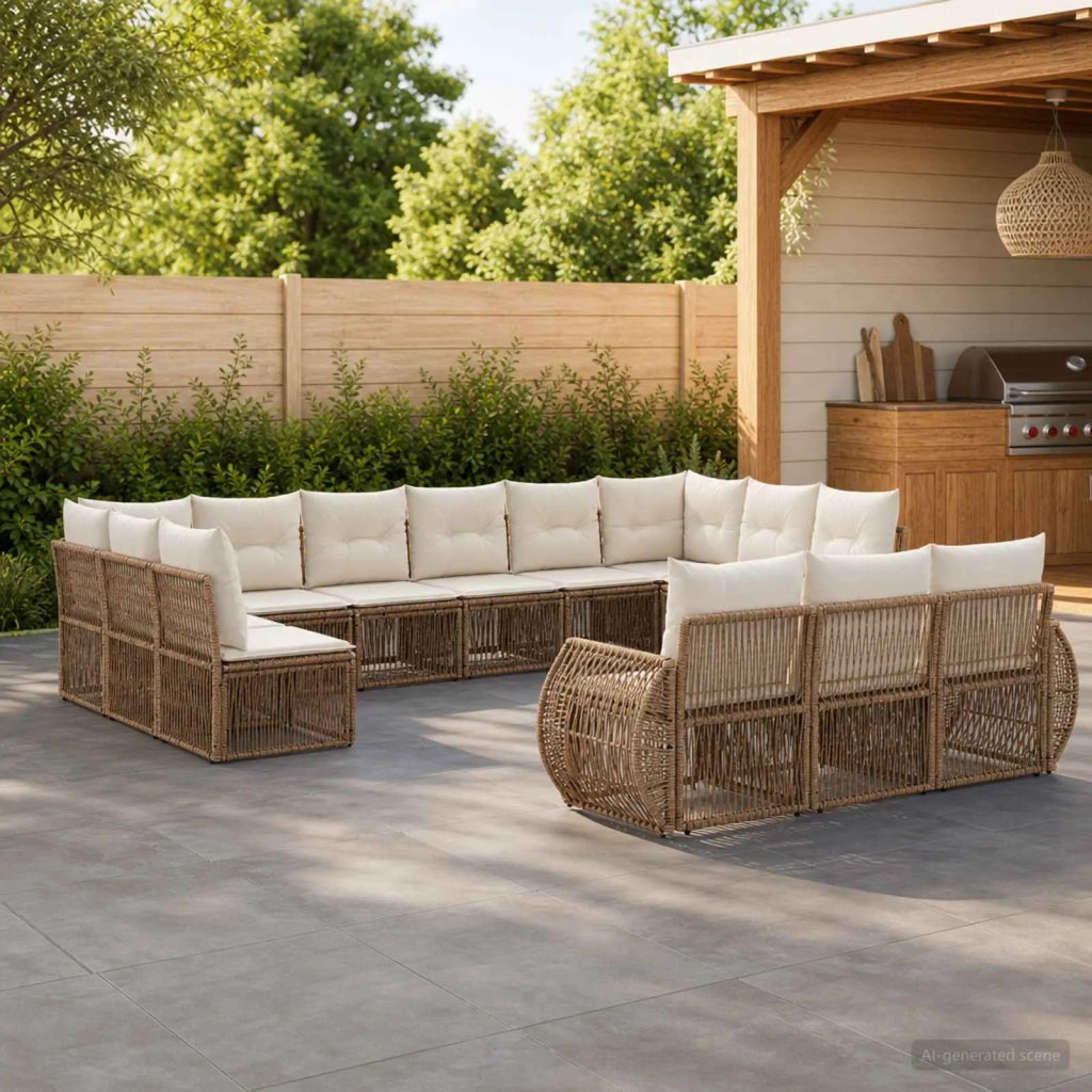 Set Divano da Giardino 13 pz Beige e Bianco Crema polyrattan 3435570
