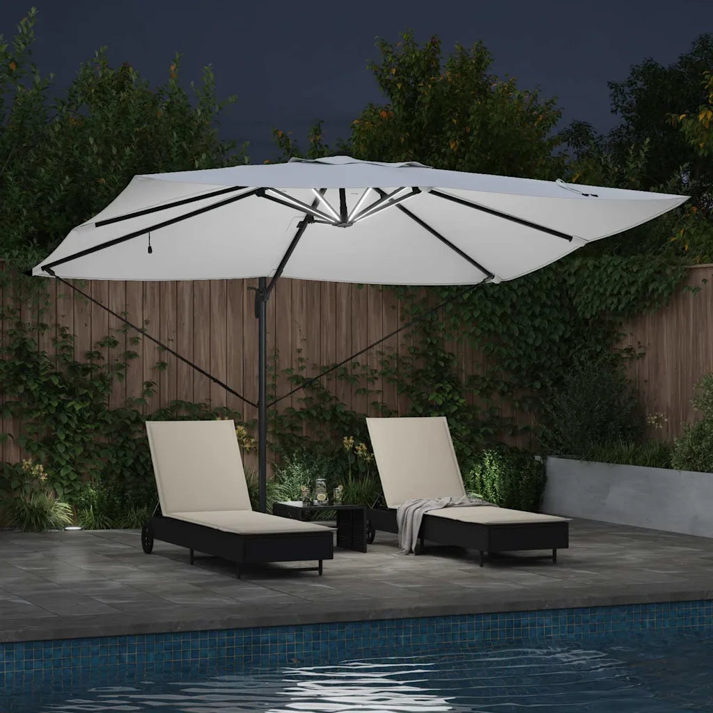 Ombrellone-Ombrello da giardino balcone Sabbia 352 x 251 x 265 cm Poliestere e Alluminio