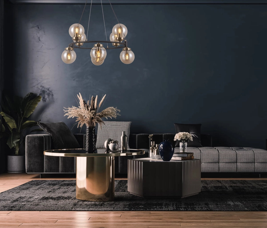 Lampadario Italux Galvez industriale nero opaco 8xE14