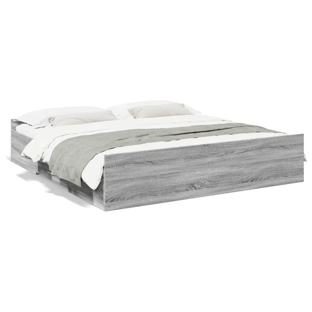 Letto matrimoniale | Letto per adulti | Giroletto Cassetti Grigio Sonoma 200x200 cm Legno Multistrato