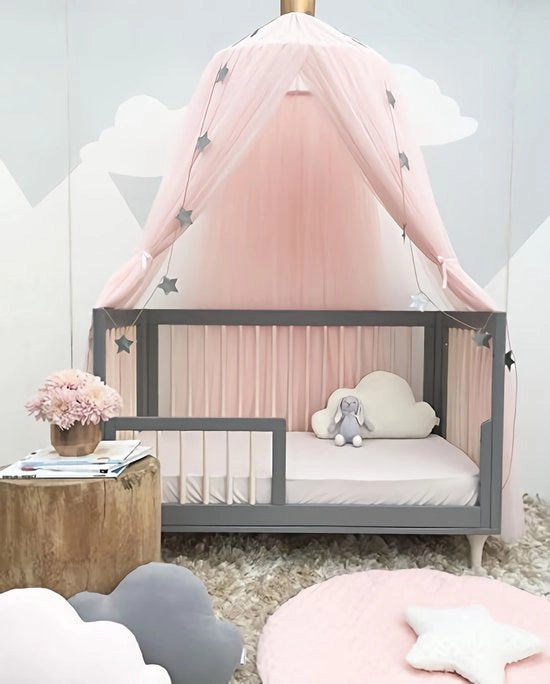 Baldakino romantico per bambini, 100% tessuto poliestere, ombrellone per lettino, tenda da lettura, gioco e riposo per bambini, decorazione per camera da letto (rosa)
