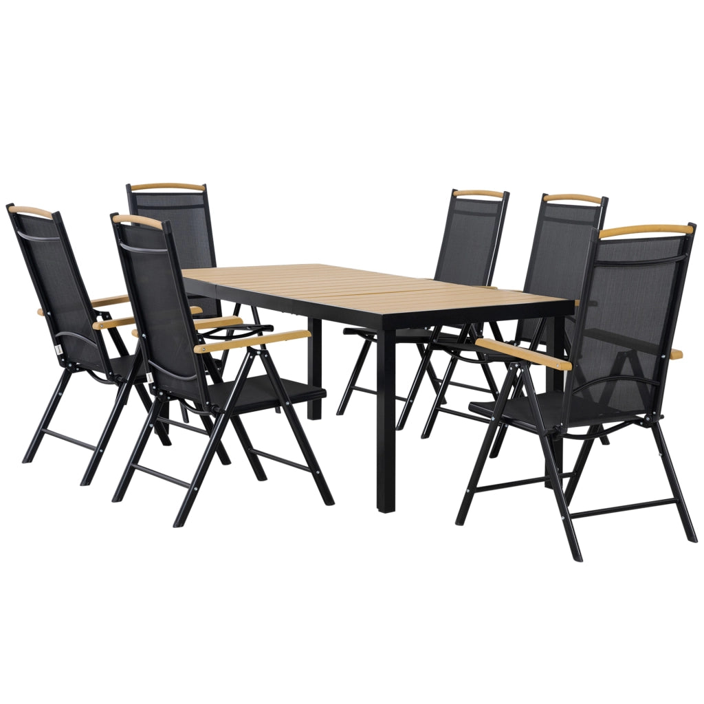 Set 7Pz Tavolo con Sedie da Giardino Pieghevoli e Regolabili in Texteline, Nero