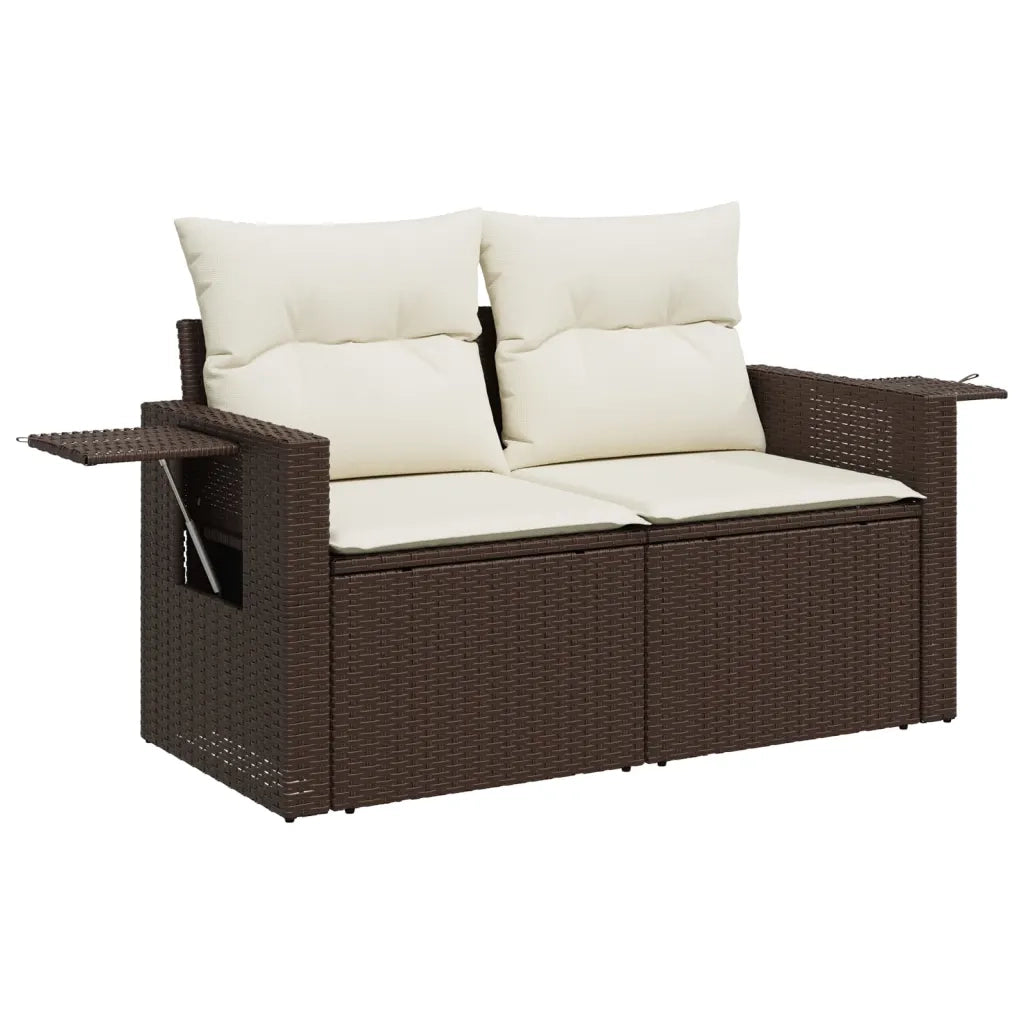 Divano da Giardino a 2 Posti con Cuscini in Polyrattan Marrone 366221