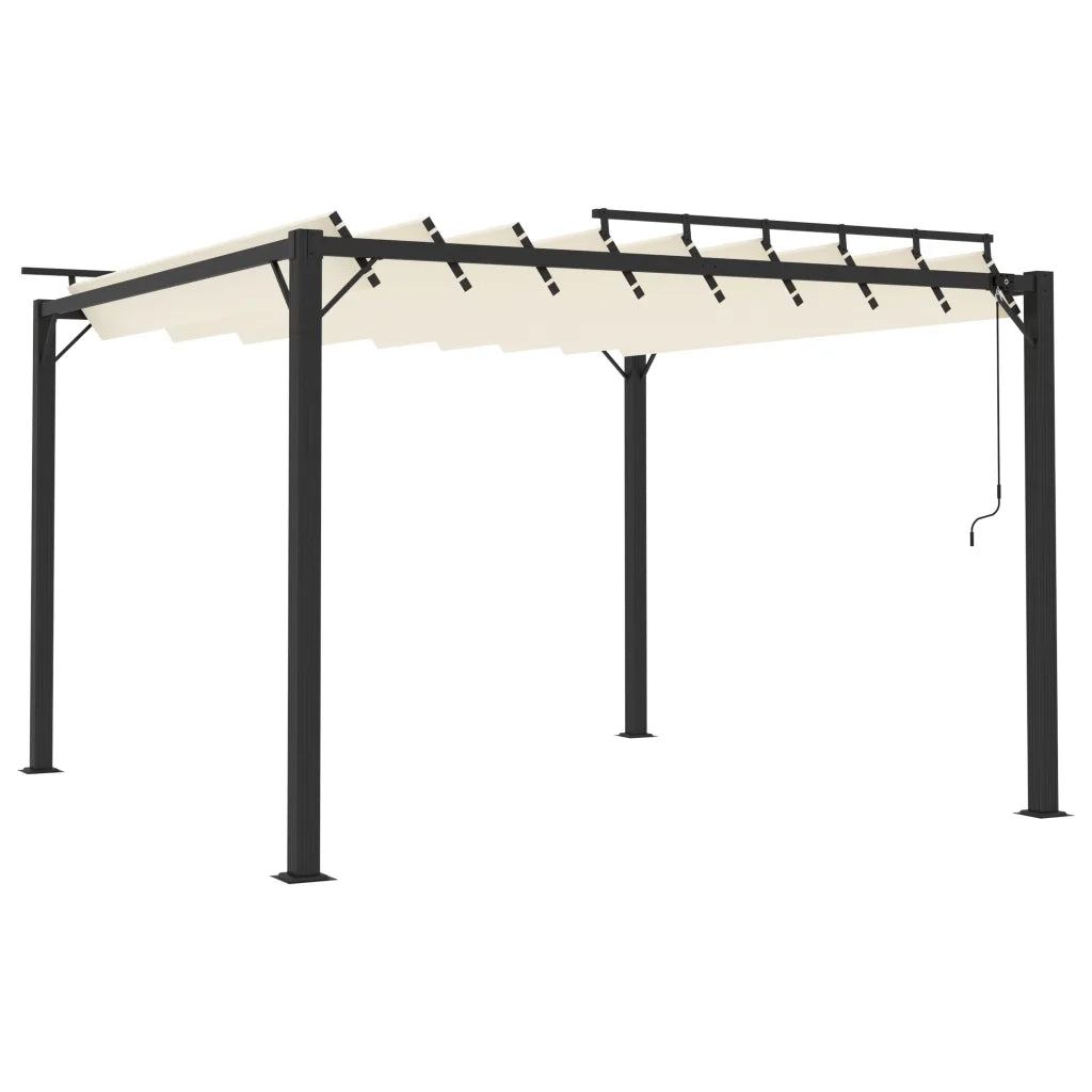 Gazebo con Tetto a Lamelle 3x3 m in Tessuto Crema e Alluminio