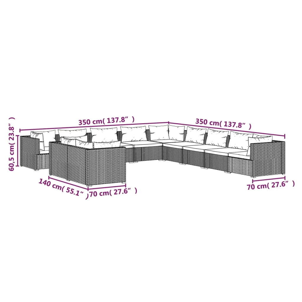 Set Divani da Giardino 11 pz con Cuscini in Polyrattan Marrone cod mxl 42246