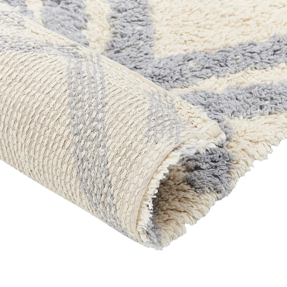 Tappeto beige e grigio 140 x 200 cm cotone fatto a mano motivo geometrico soggiorno camera da letto
