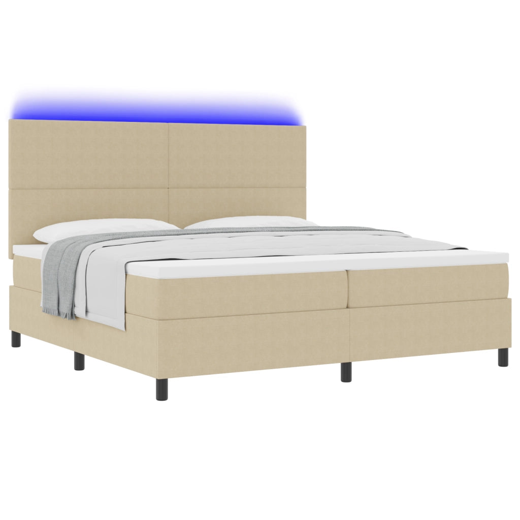 Letto Box Spring con Materasso e Luce LED Verde Grigio 200x200 cm Tessuto in Velluto
