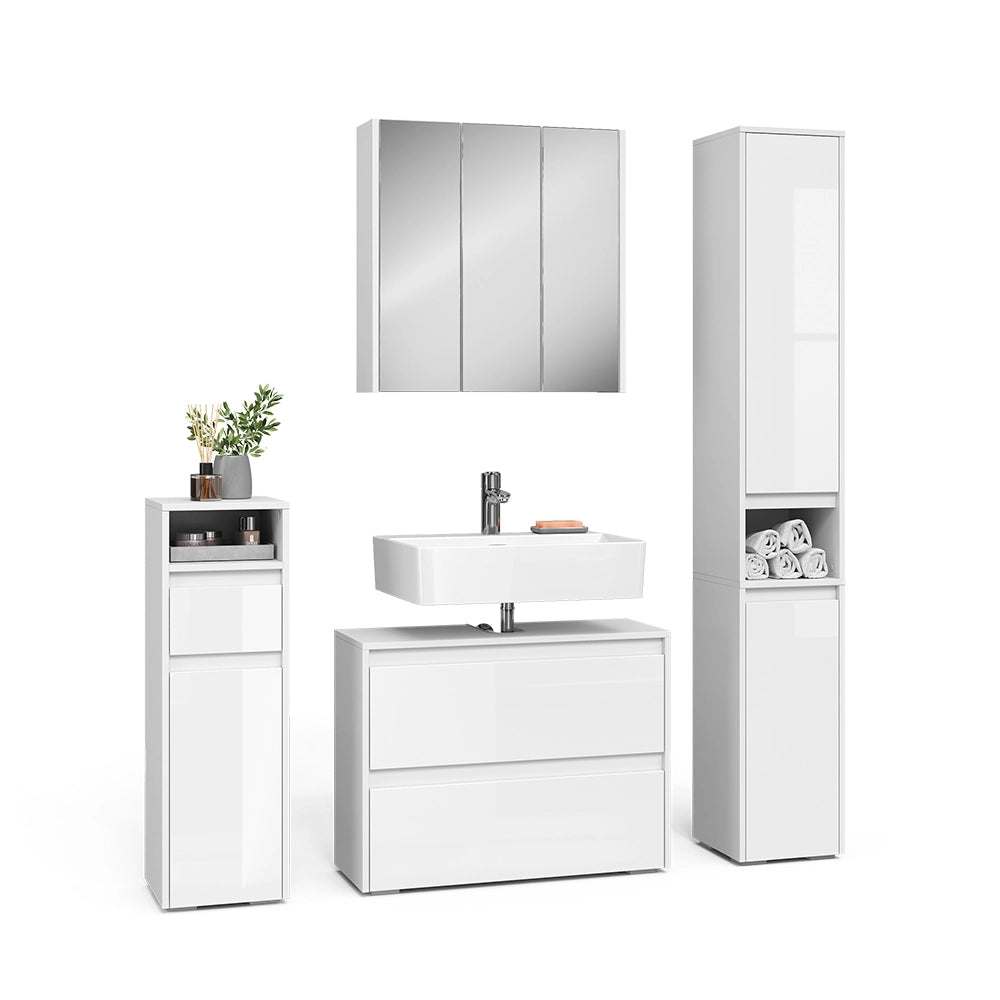 Vicco Set di mobili da bagno Bianco/bianco lucido 4 parti
