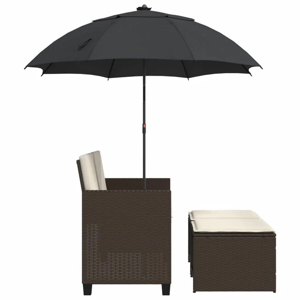 vidaXL Divano Giardino 2Posti Ombrellone e Sgabelli Marrone Polyrattan