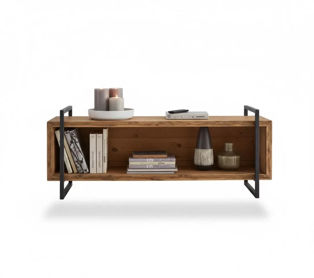 Porta tv industrial cortina in legno massello di abete 140x45x60 - Mobili 2G