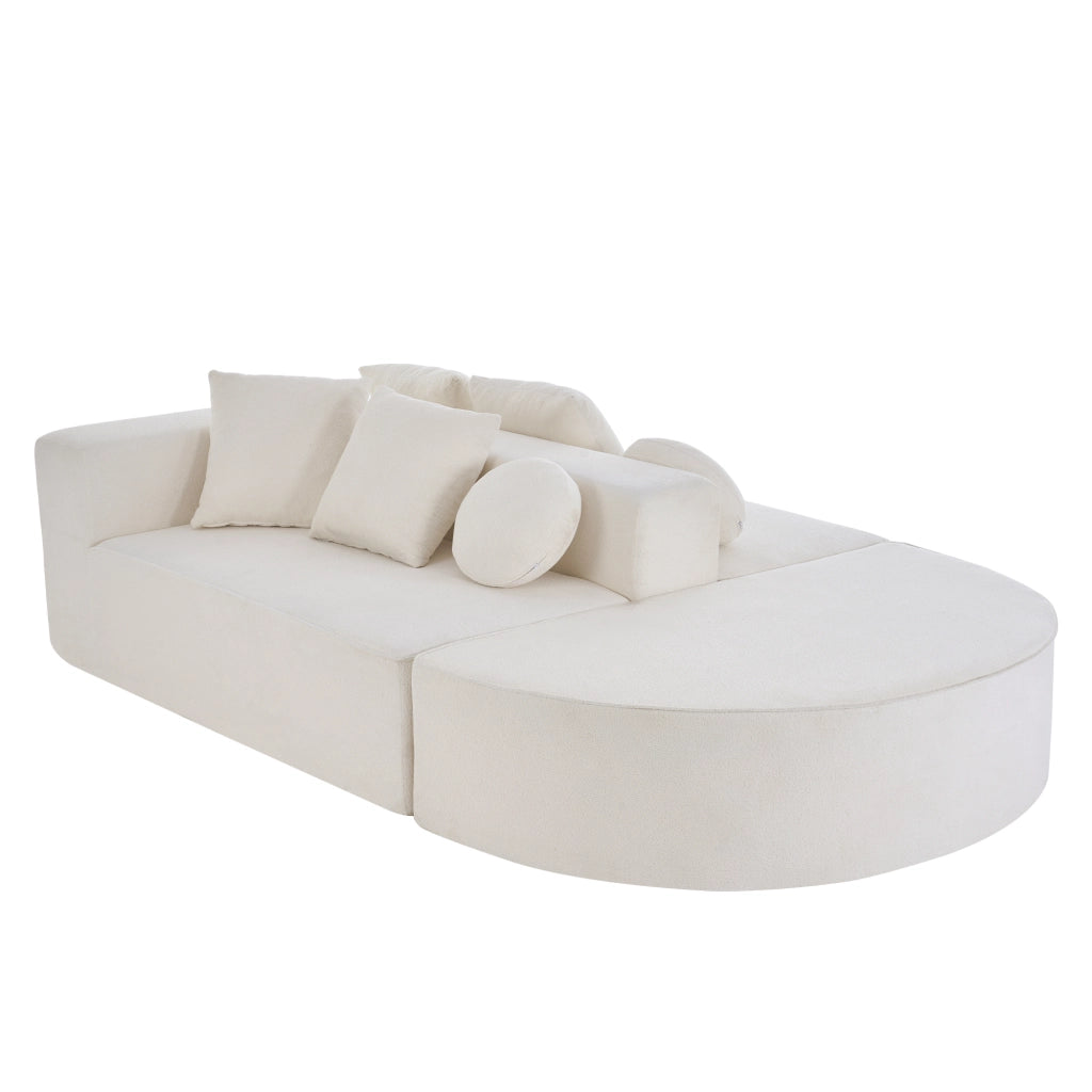 Divano modulare in chenille bianca, struttura in schiuma, componibile, senza montaggio, 263×171×66 cm