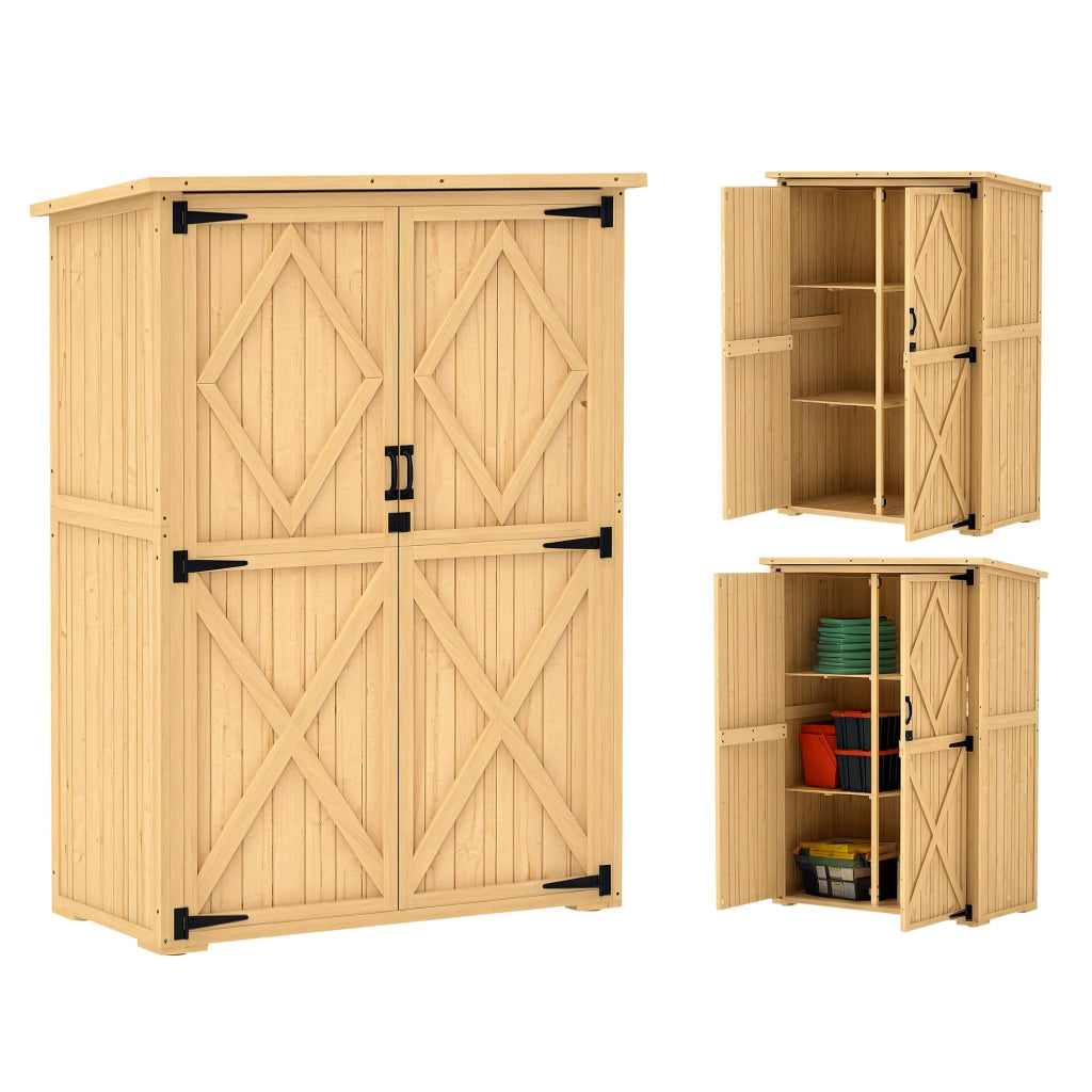 Casetta da giardino in legno di pino ¨C Minimal ¨C colore marrone chiaro, doppie porte, tetto in asfalto