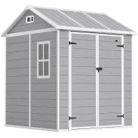 Casetta da Giardino in Resina con Pavimento, 2 Porte con Blocco, Finestra, 1.8x1.8m, Grigio