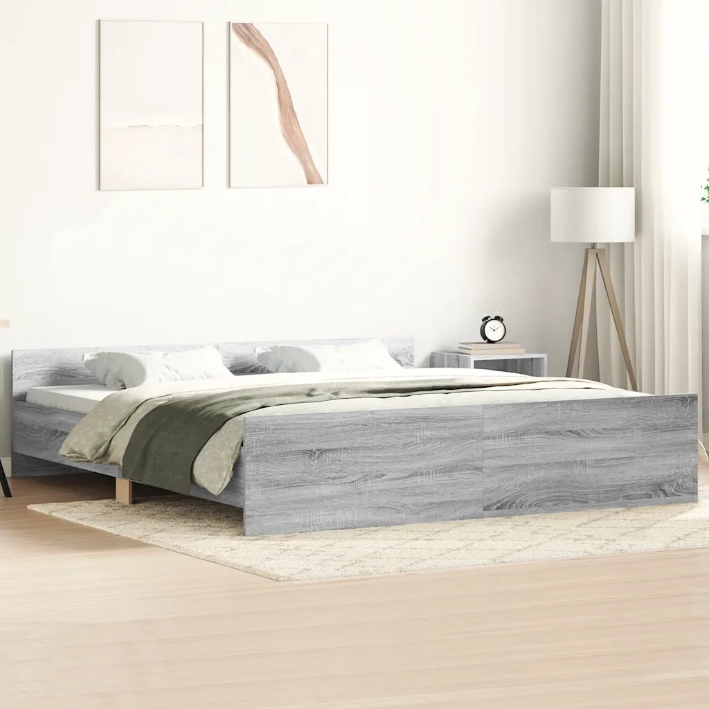 Giroletto con Testiera e Pediera-Struttura Letto Grigio Sonoma 160x200 cm