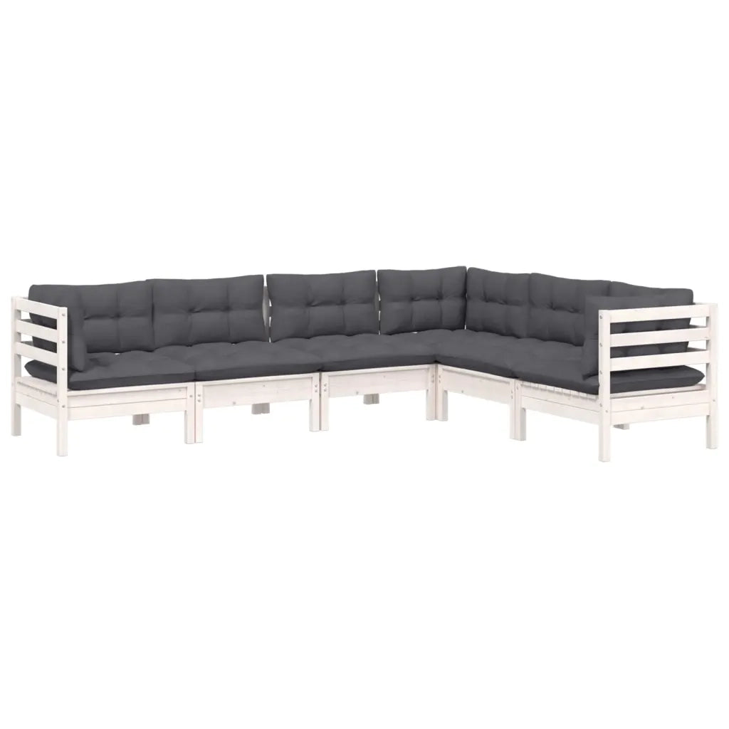 Set Divani da Giardino 6 pz con Cuscini Bianchi Legno di Pino 3096684
