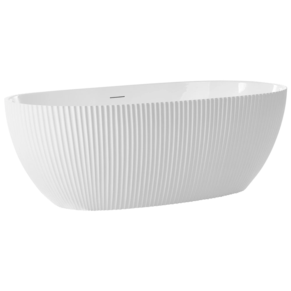 Tappetino da bagno indipendente in acrilico bianco opaco 170 x 81 cm forma ovale con finitura scanalata stile moderno per il bagno