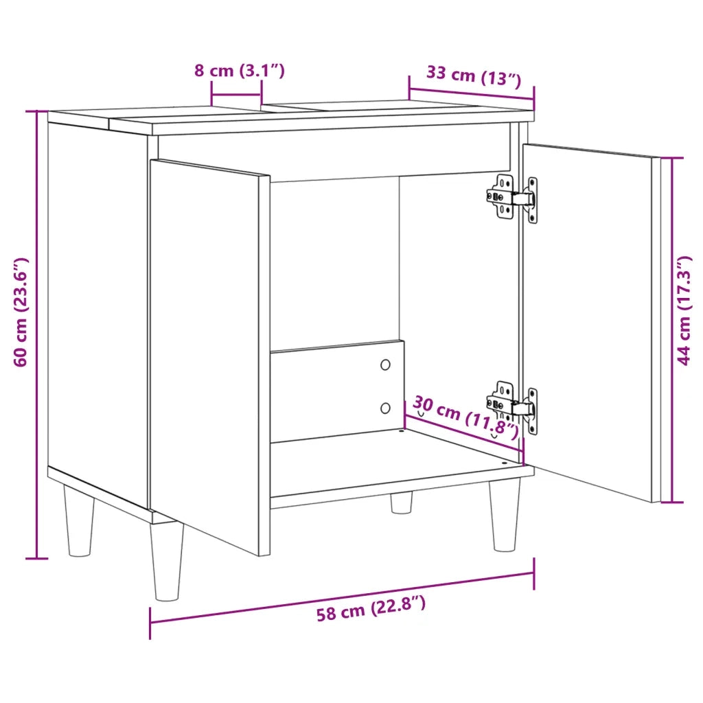 Mobile Lavabo Rovere Sonoma 58x33x60 cm in Legno Multistrato 847407
