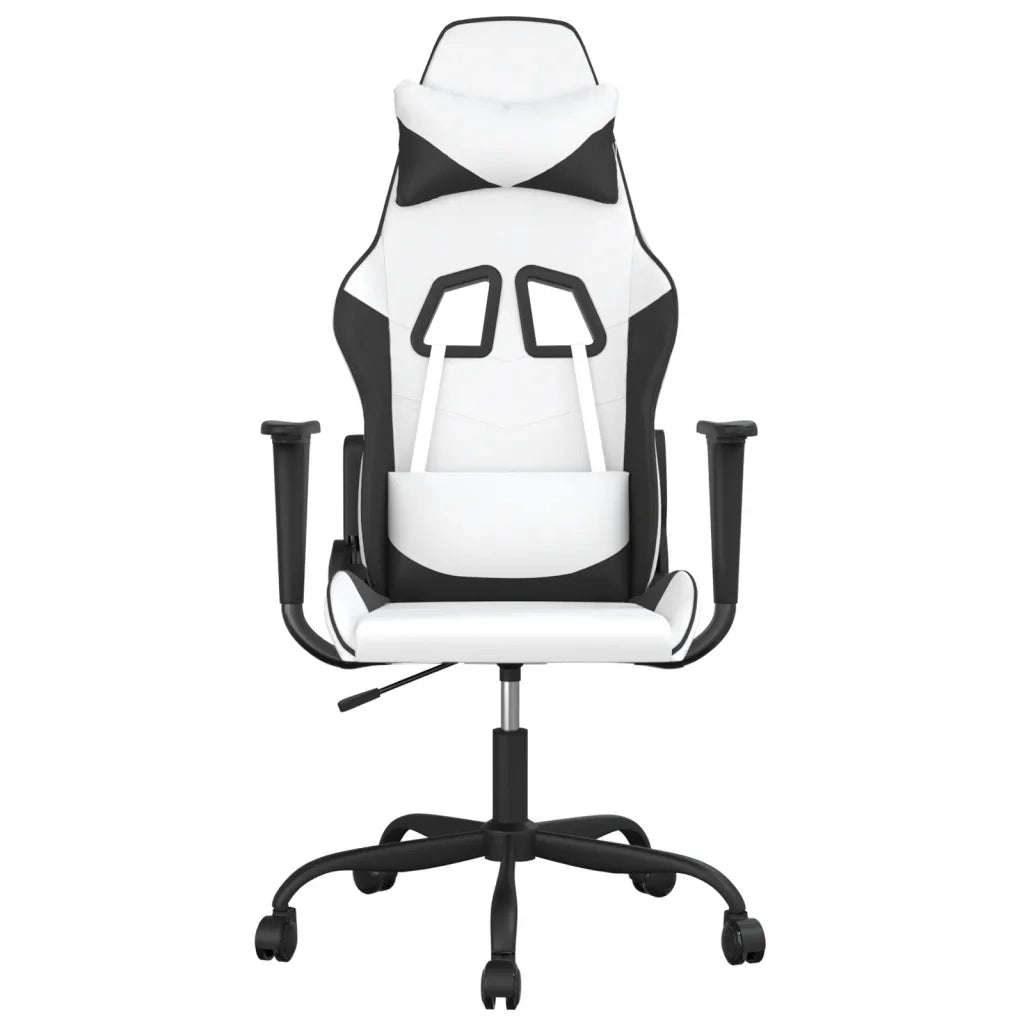 Sedia da Gaming | Sedia da e-sports Massaggiante Bianco e Nero in Similpelle