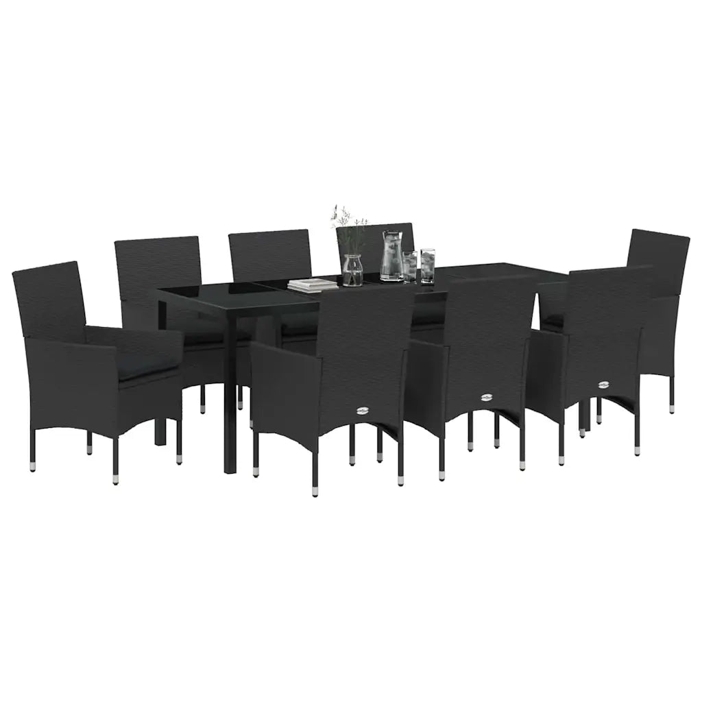 Set da Pranzo per Giardino con cuscino 9 pcs Nero polyrattan 3379778