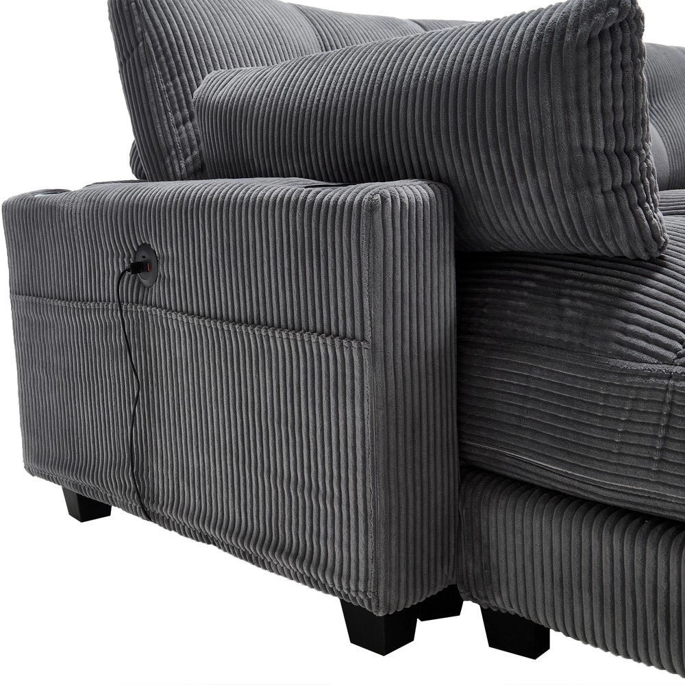 Divano 2 posti grigio con cuscini braccioli ¨C Minimal ¨C tessuto corda, 146x82x80cm