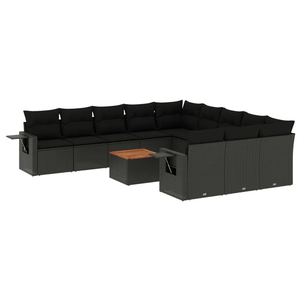 Set Divani da Giardino 12 pz con Cuscini Nero in Polyrattan 3224788