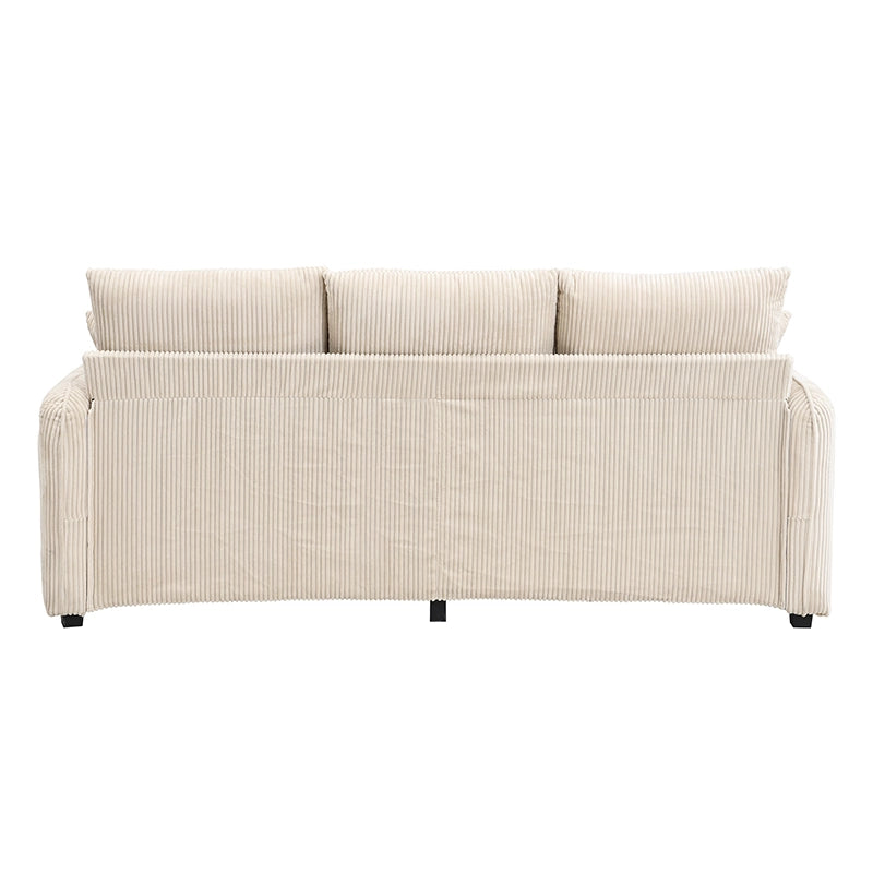 Divano letto modulare 3 posti - con contenitore e 2 pouf portaoggetti - in tessuto a coste beige