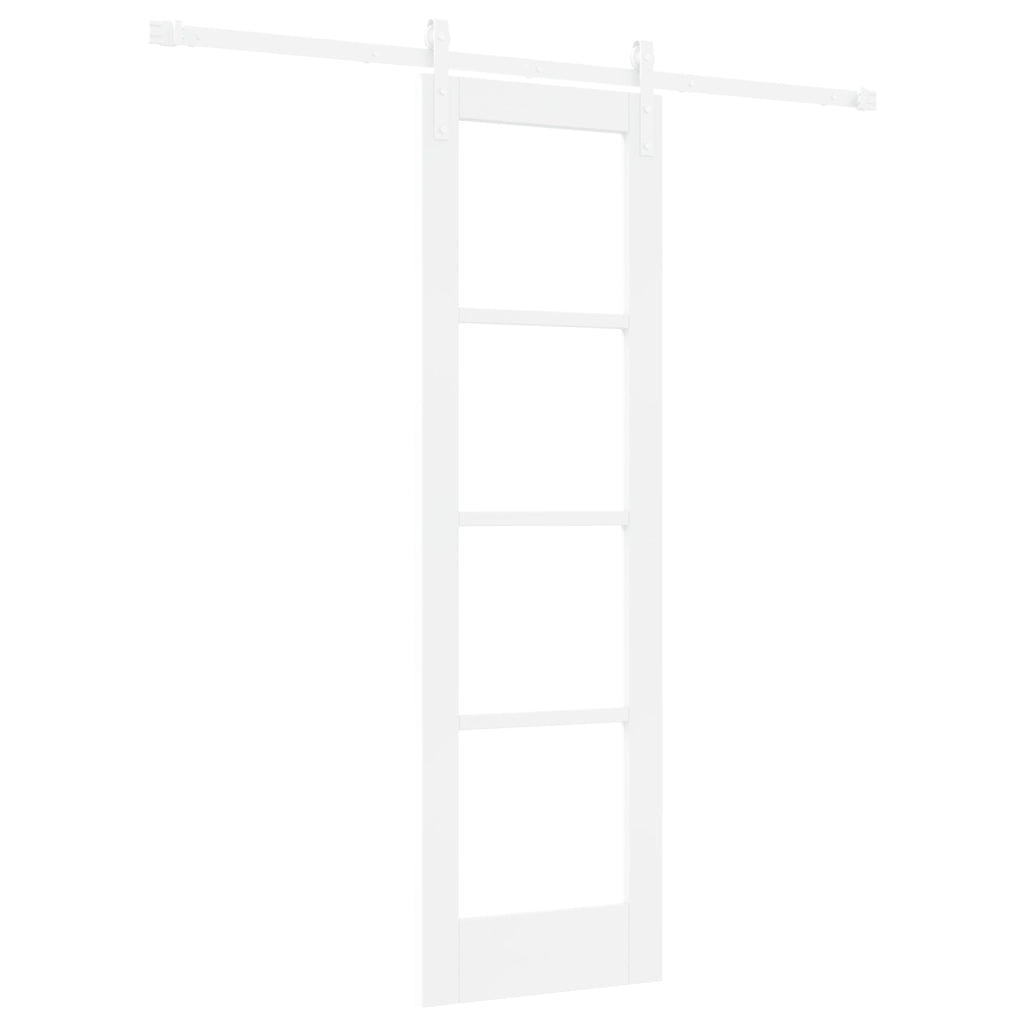 Porta Scorrevole con Set di Hardware "ORKDAL" Legno Massello Bianco & Vetro