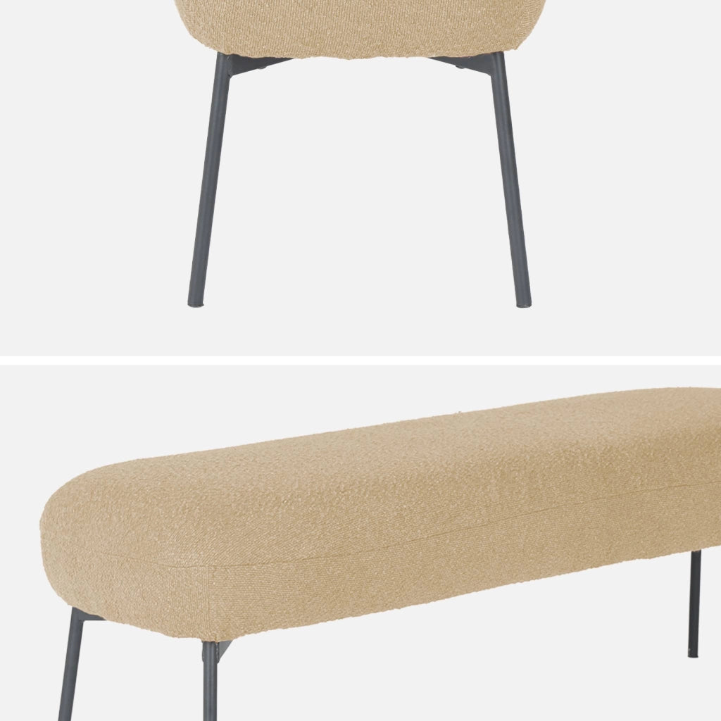 Panca tessuto bouclé e gambe in metallo, beige